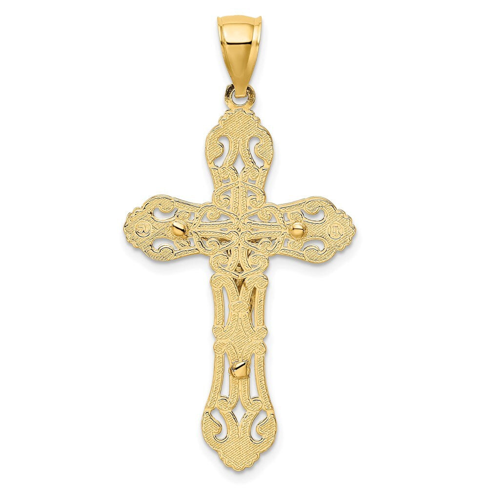 14k Two-tone Gold Crucifix  Scrolled Tips Charm Pendant for Women
