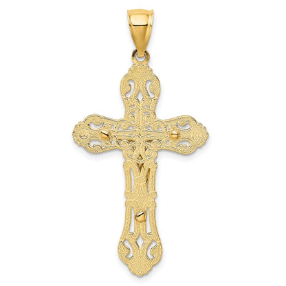 14k Two-tone Gold Crucifix  Scrolled Tips Charm Pendant for Women