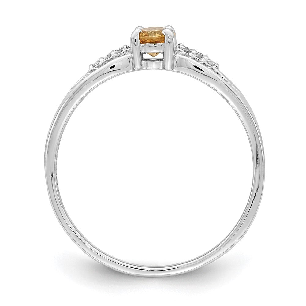 Sterling Silver Rhod-plated Diamond Citrine Ring Size 6
