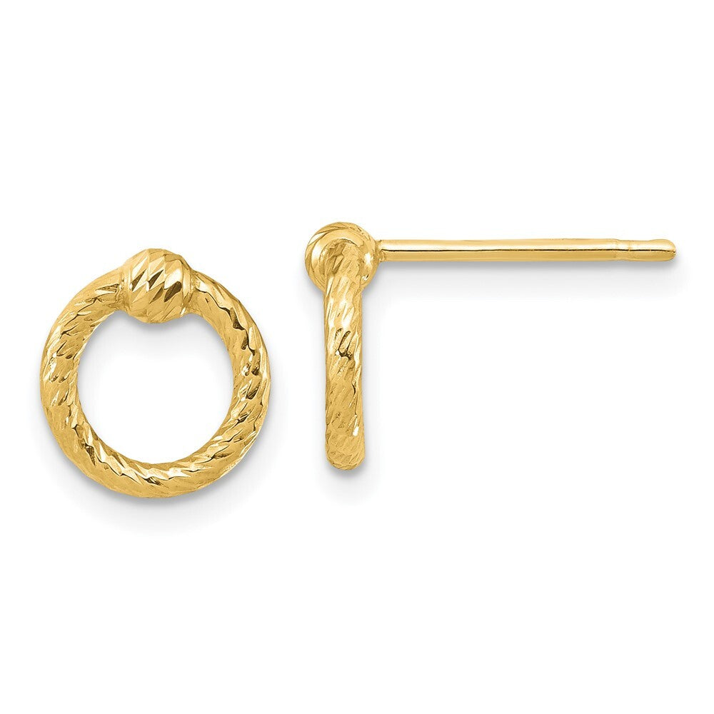 14k Yellow Gold Polished Diamond-Cut Twisted Circle Stud Earrings