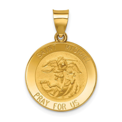 14k Yellow Gold Polished and Satin St Michael Medal Hollow Pendant for Women