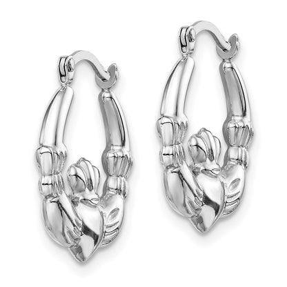 14k White Gold Claddagh Hoop Earrings Gift for Women