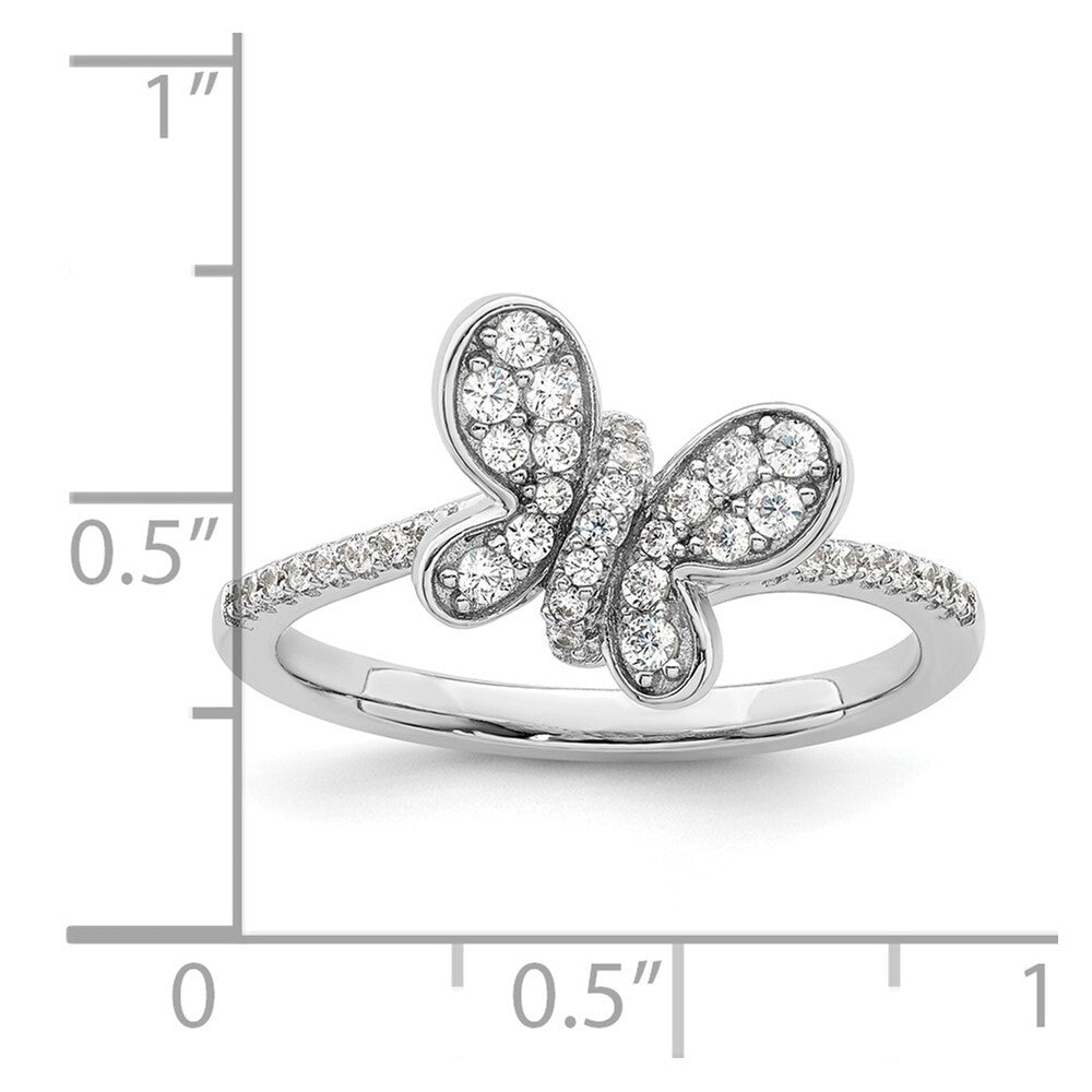 Sterling Silver Rhodium-plated CZ Butterfly Ring Size 8