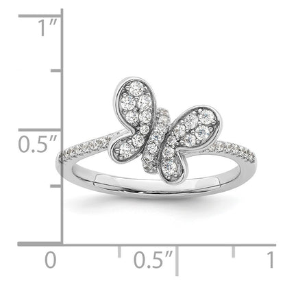 Sterling Silver Rhodium-plated CZ Butterfly Ring Size 8