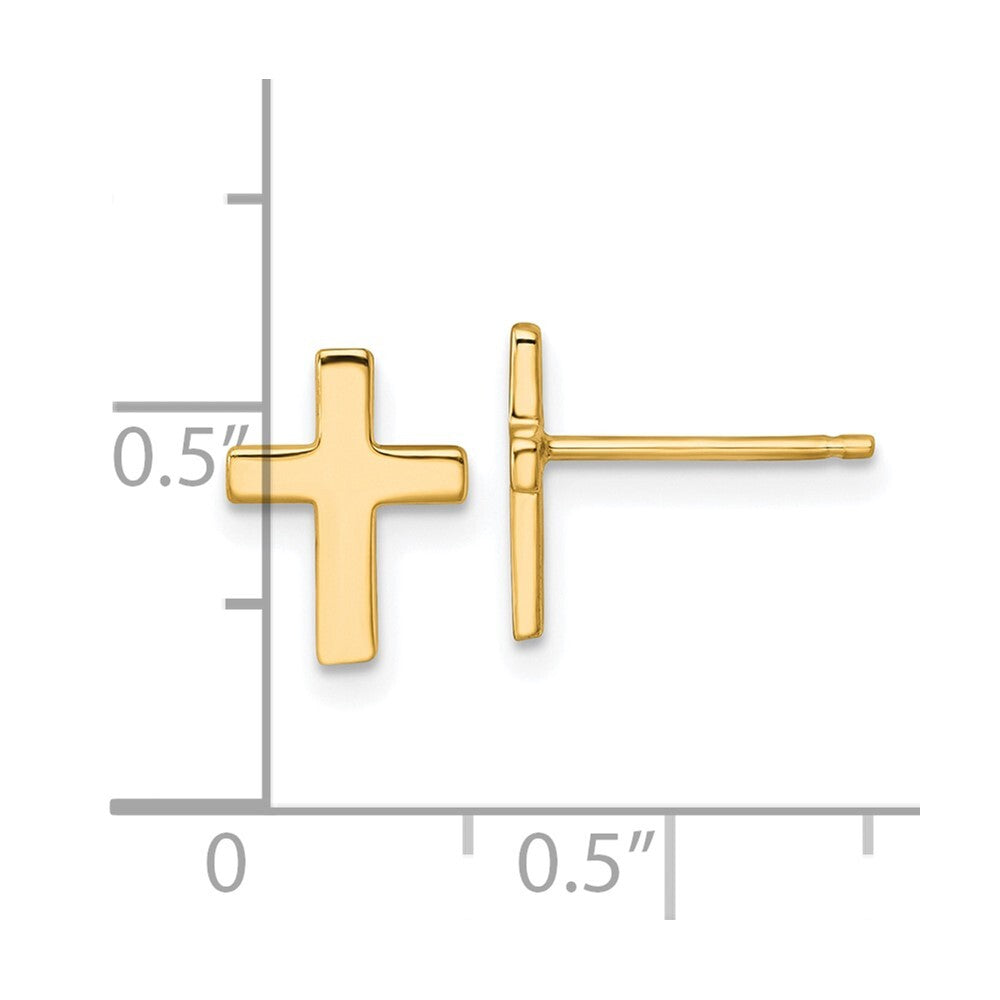 14k Yellow Gold Polished Latin Cross Stud Earrings Gift for Women