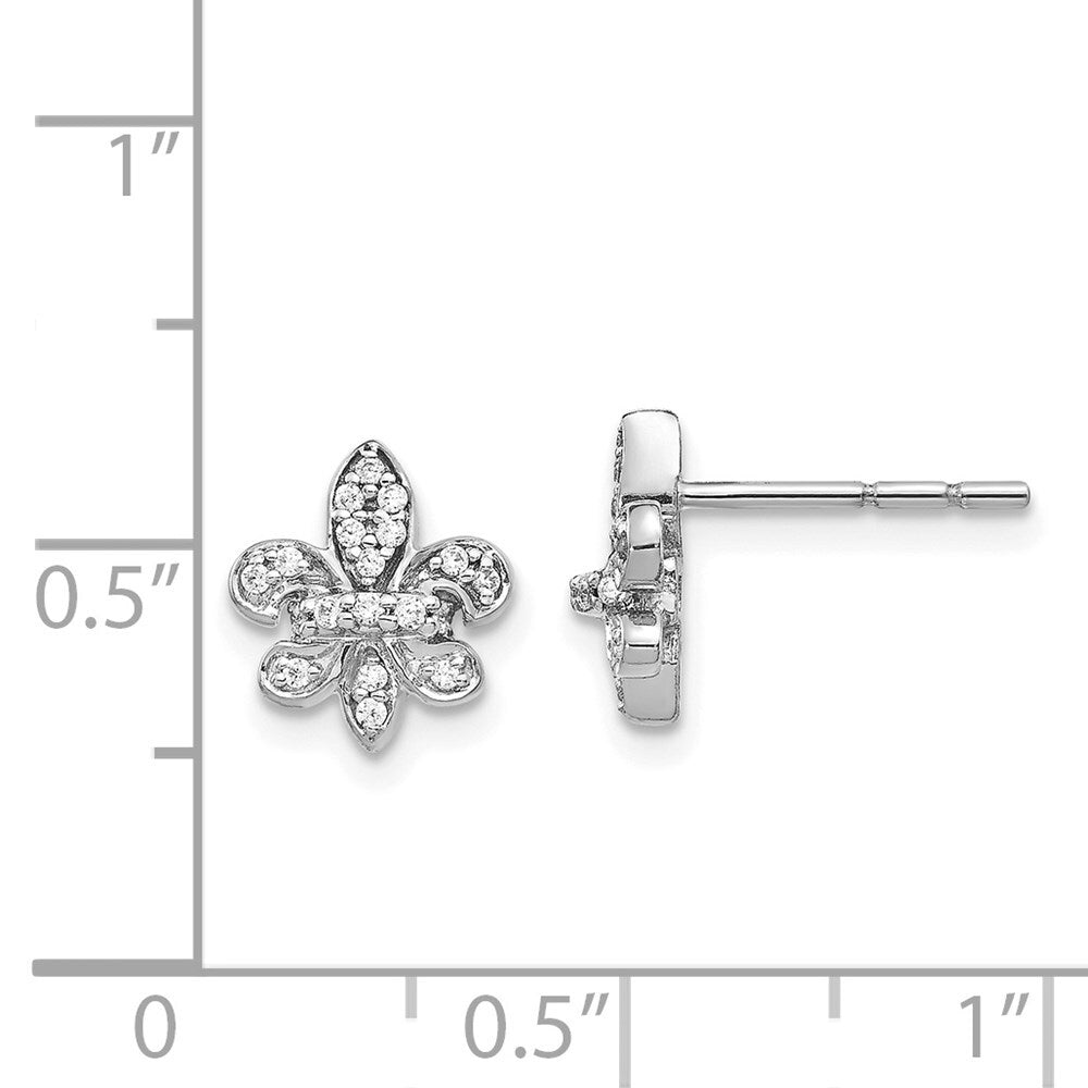 14k White Gold Diamond Fleur de Lis Stud Earrings