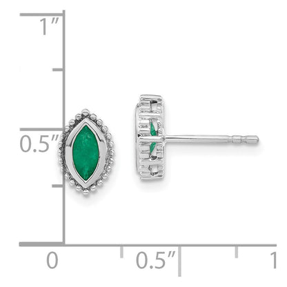 14k White Gold Marquise Emerald Stud Earrings