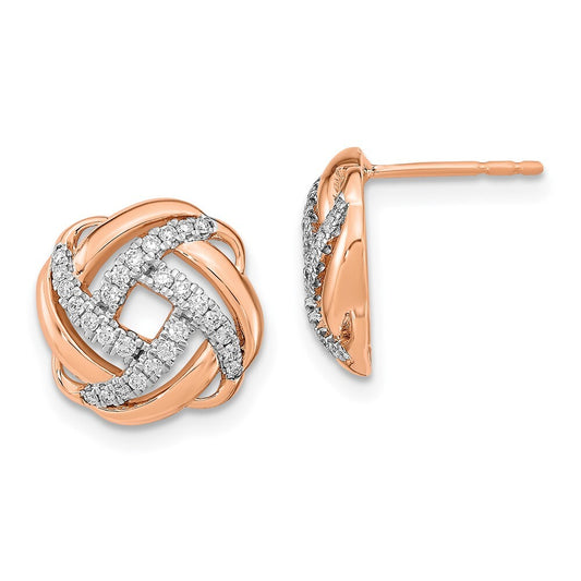 14k Rose Gold Polished Diamond Love Knot Stud Earrings