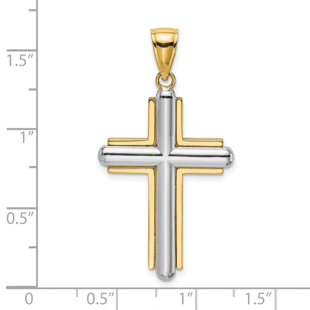 14K Two-Tone Gold Beveled Cross Charm