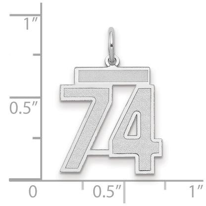 14k White Gold Medium Satin Number 74 Charm Pendant for Women