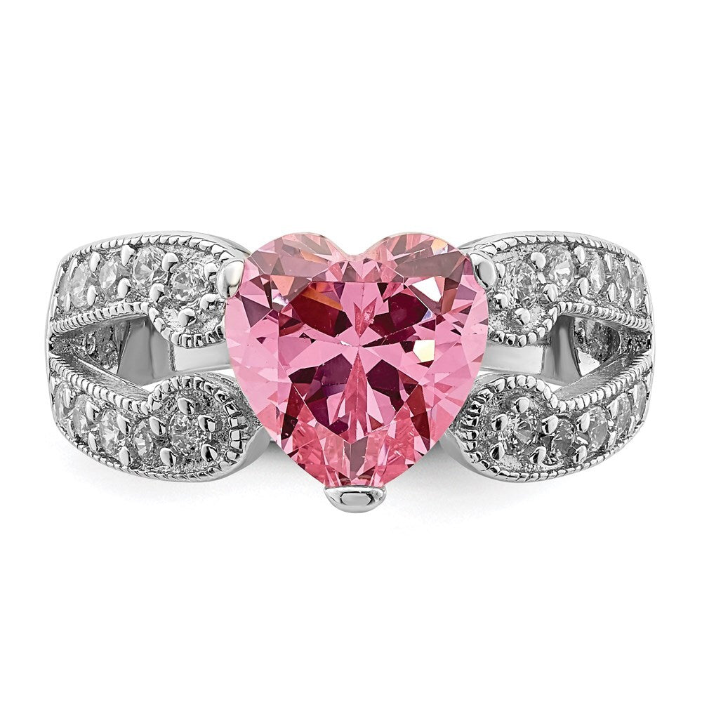 Sterling Silver Rhodium-plated Round Pink and White Cubic Zirconia Ring Size 8