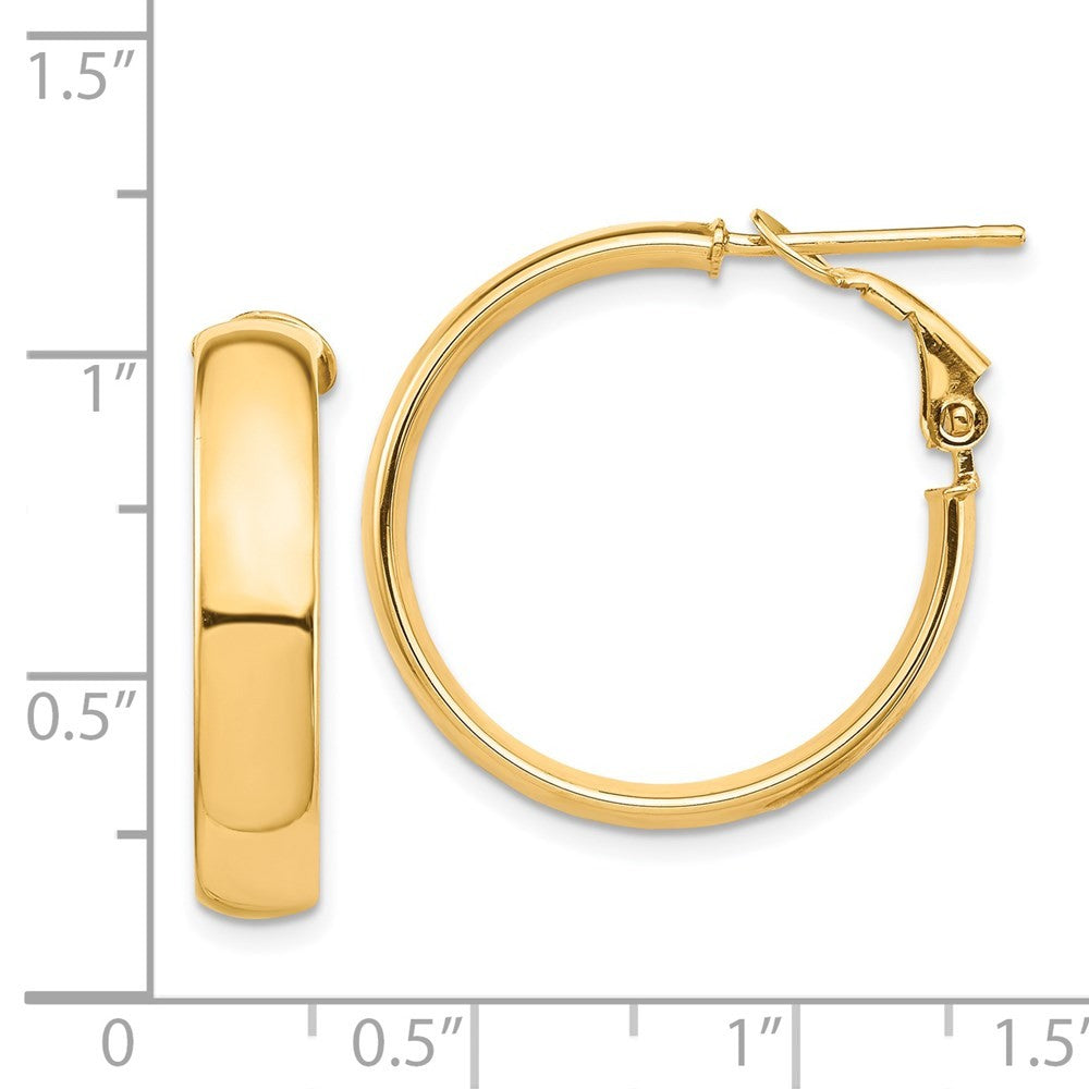 14k Yellow Gold High Polished 5mm Omega Back Hoop Earrings