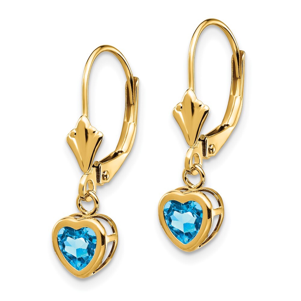 14k Yellow Gold 5mm Heart Blue Topaz Stud Earrings Gift for Women