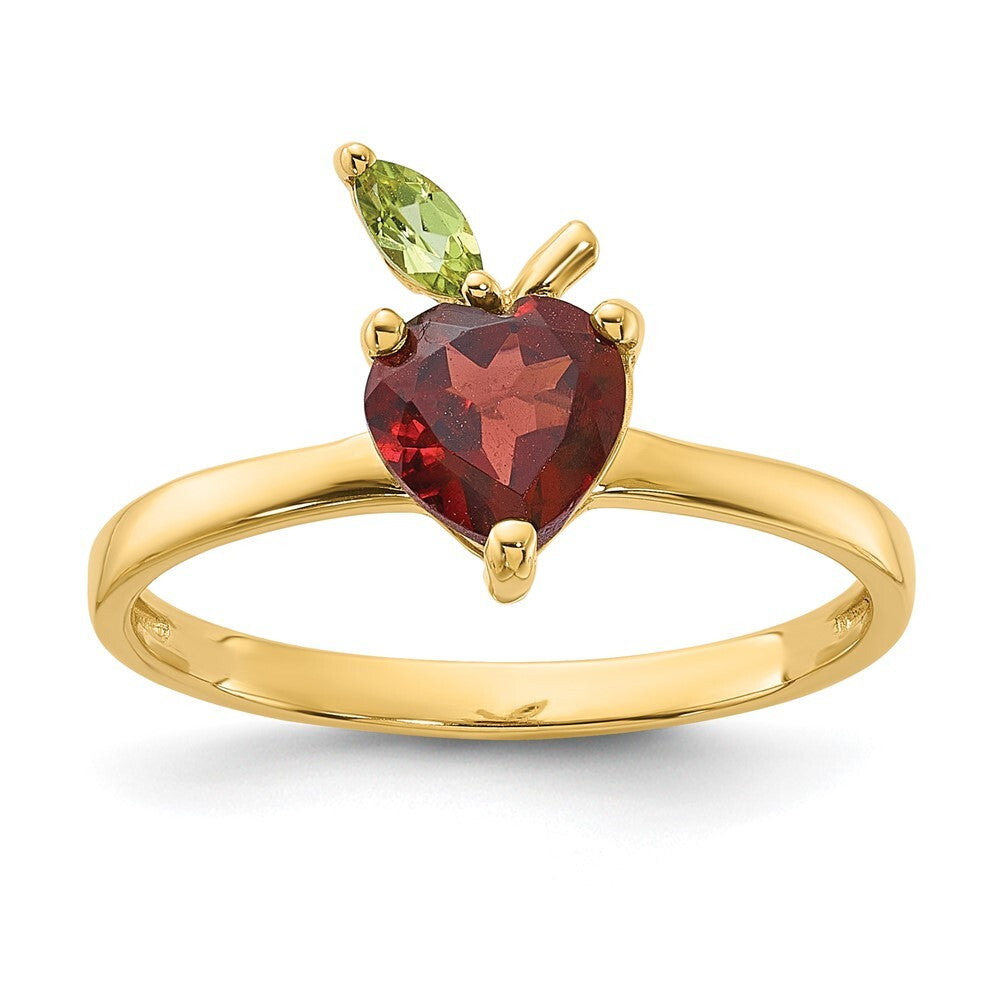 14K Yellow Gold Gold Garnet and Peridot Apple Ring