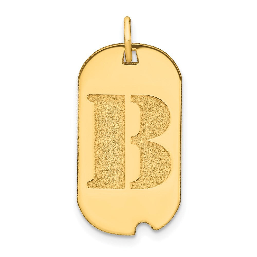 14k Yellow Gold Polished Letter B Initial Dog Tag Pendant for Women