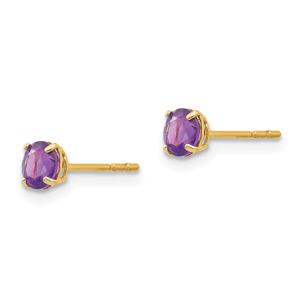 14k Yellow Gold Round Amethyst 4mm Stud Earrings Gift for Women