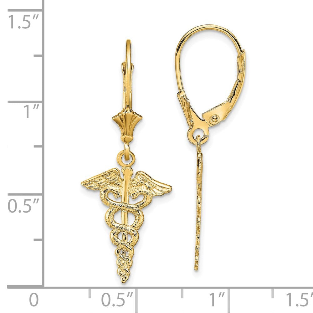 14k Yellow Gold Caduceus Drop Dangle Earrings