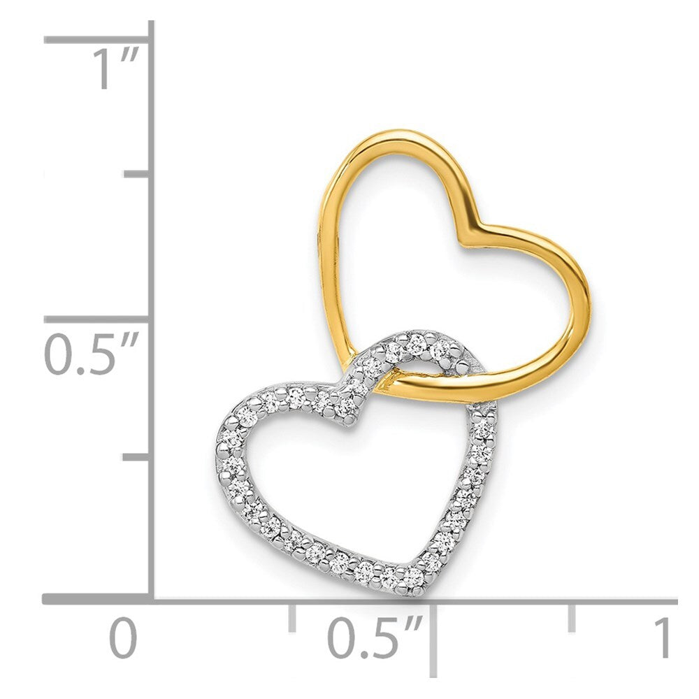 14k Two-tone Gold 1/10ct. Diamond Double Heart Chain Slide Pendant