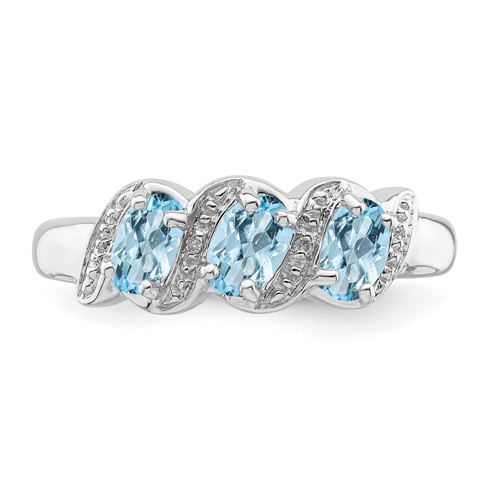 Sterling Silver Rhodium Aquamarine & Diamond Ring Size 8