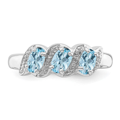 Sterling Silver Rhodium Aquamarine & Diamond Ring Size 8