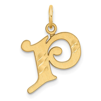 14k Yellow Gold Diamond-cut Letter P Initial Charm Pendant for Women