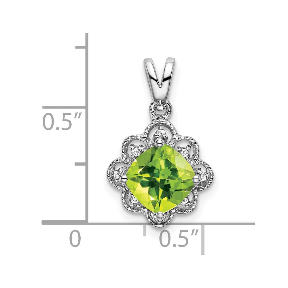 14k White Gold Peridot and Diamond Scalloped Pendant for Women