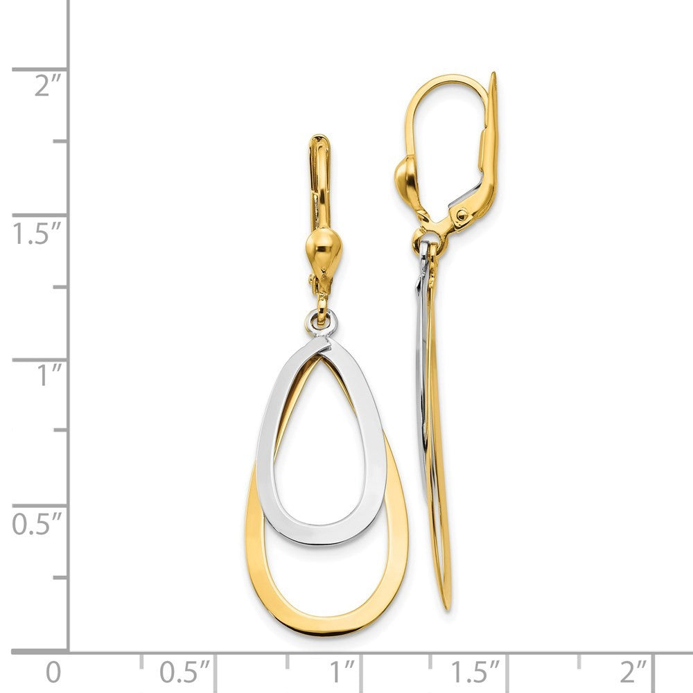 14k Two-tone Oval Drop Dangle Tear Drop Earrings