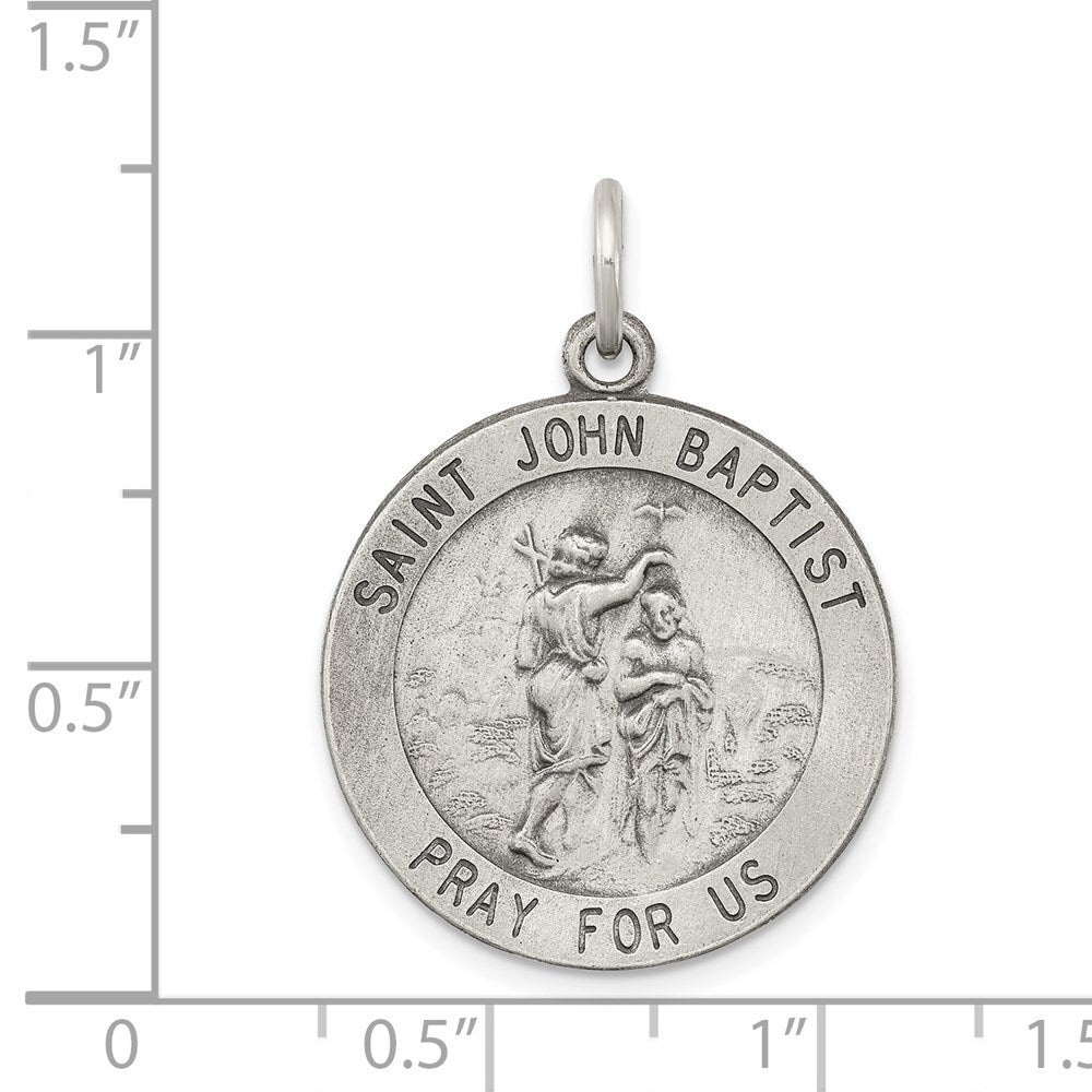 Sterling Silver Antiqued Saint John the Baptist Medal Pendant