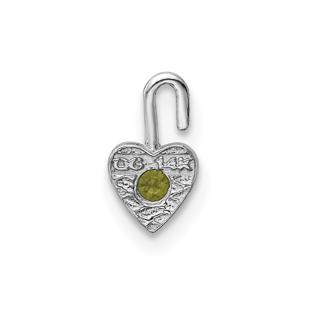 14k White Gold August Synthetic Birthstone Heart Charm Pendant for Women