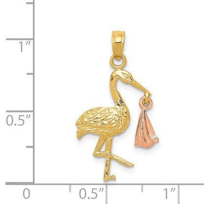 14k Two-tone Gold Stork Pendant for Women
