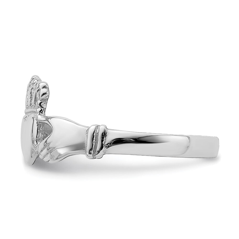 14k White Gold Polished Claddagh Ring Size 7