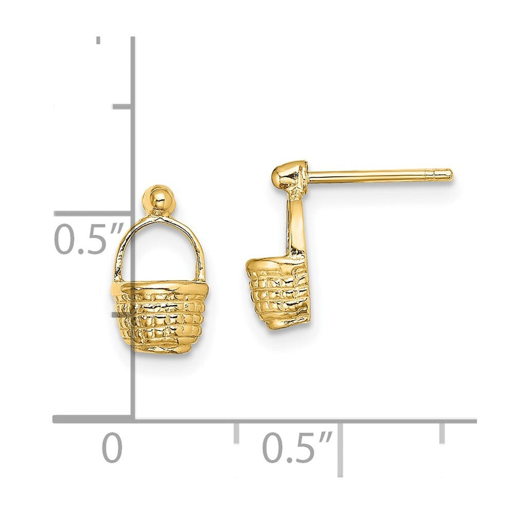 14k Yellow Gold Mini Basket Flat Back Stud Earrings Gift for Women