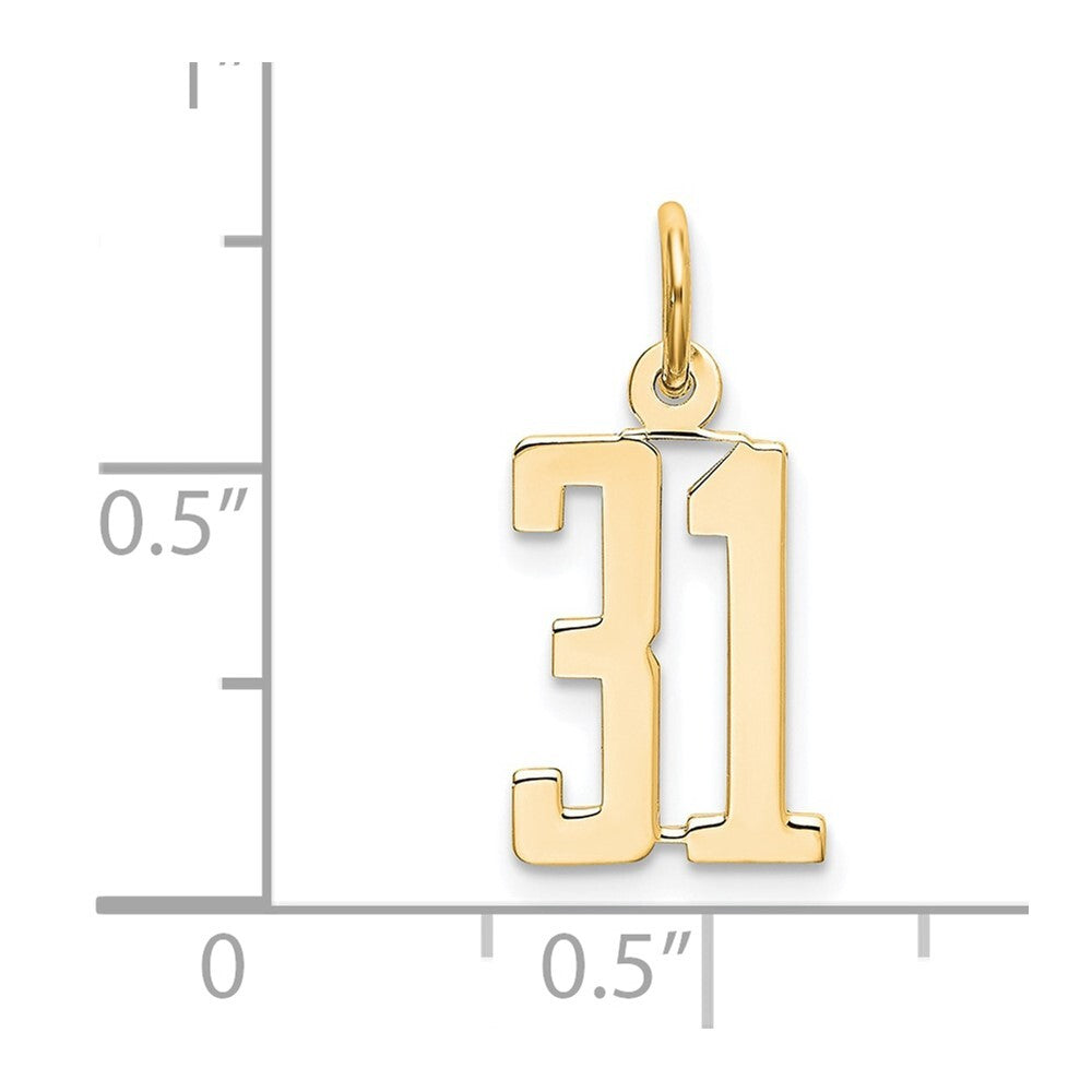 14k Yellow Gold Small Elongated Number 31 Charm Pendant for Women