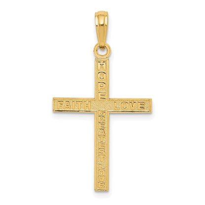 14k Yellow Gold Reversible FAITH HOPE LOVE Cross Pendant