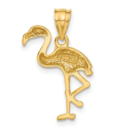 14k Yellow Gold Solid Polished Open-Backed Flamingo Pendant for Women