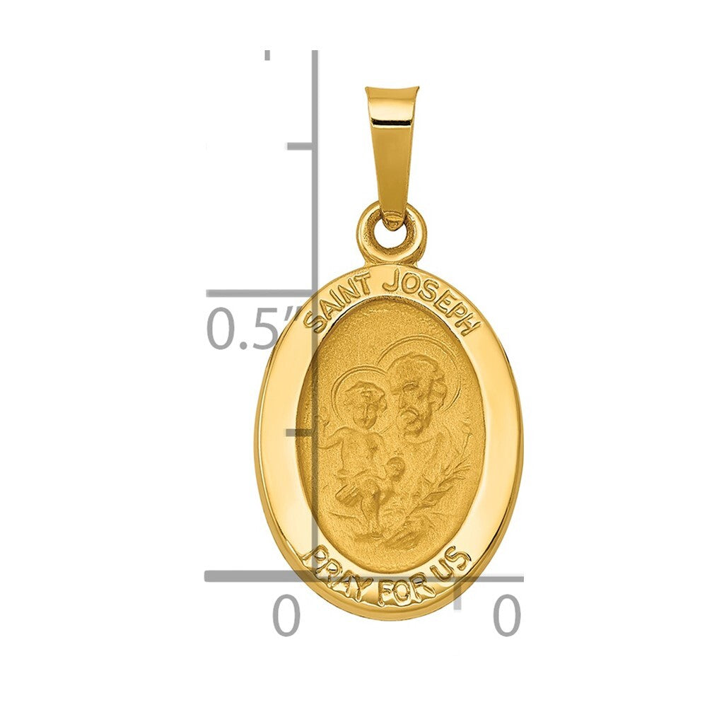 14k Yellow Gold Polished and Satin St Joseph Medal Hollow Pendant for Women