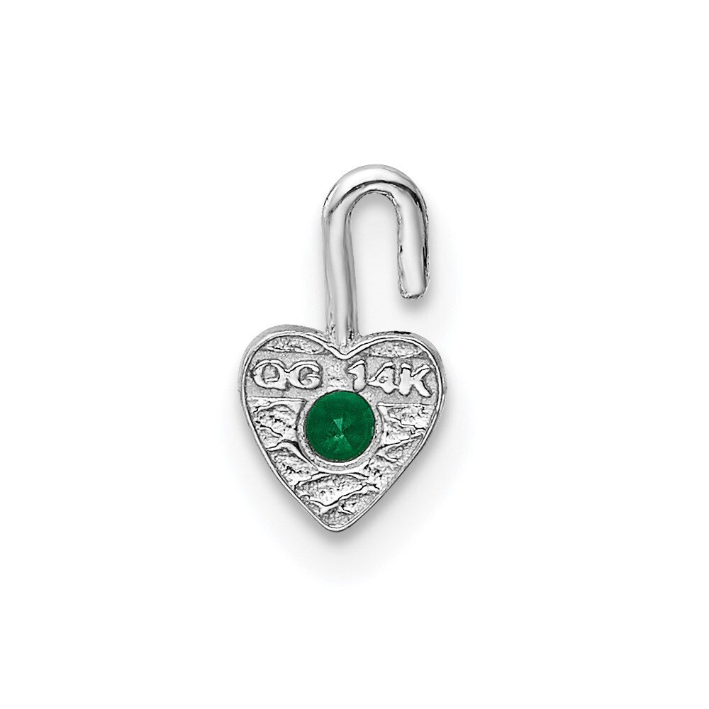 14k White Gold May Synthetic Birthstone Heart Charm Pendant for Women