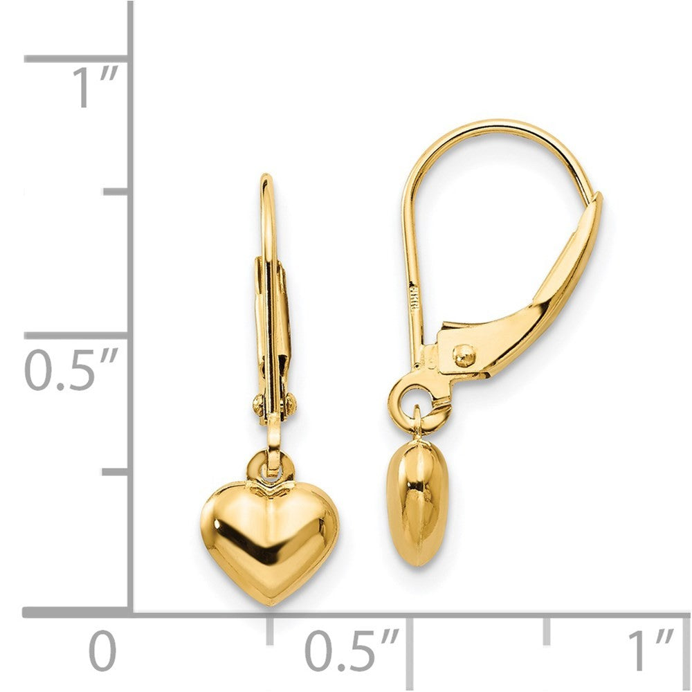 14k Yellow Gold Puffed Polished Heart Drop Drop Dangle Earrings