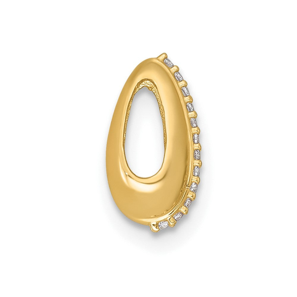 14k Yellow Gold Polished CZ Domed Teardrop Chain Slide Pendant