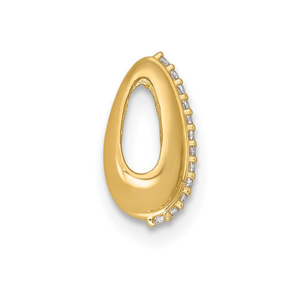 14k Yellow Gold Polished CZ Domed Teardrop Chain Slide Pendant