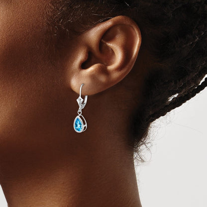 14k White Gold 8x5mm Pear Blue Topaz Drop Dangle Earrings