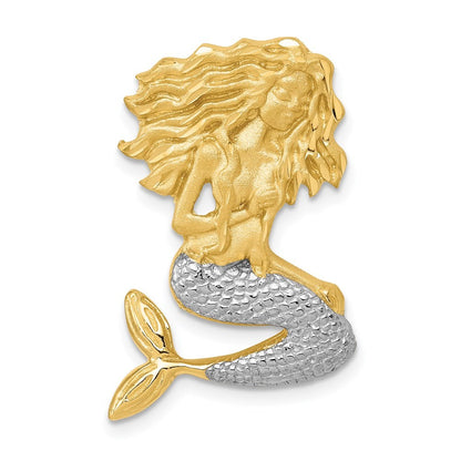 14k Yellow Gold w White Rhodium Satin Diamond-Cut Mermaid Chain Slide