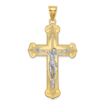 14k Two-tone Gold Engraved Crucifix Charm Pendant for Women