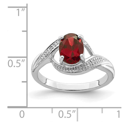 Sterling Silver Rhodium-plated Garnet & Diamond Ring Size 7