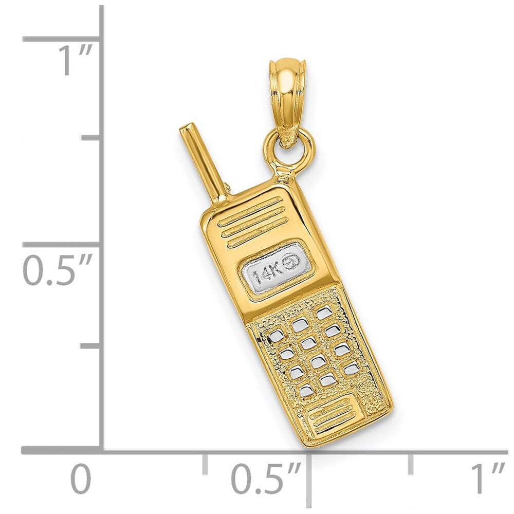 14k Yellow Gold  Rhodium 3-D Cell Phone Charm Pendant for Women