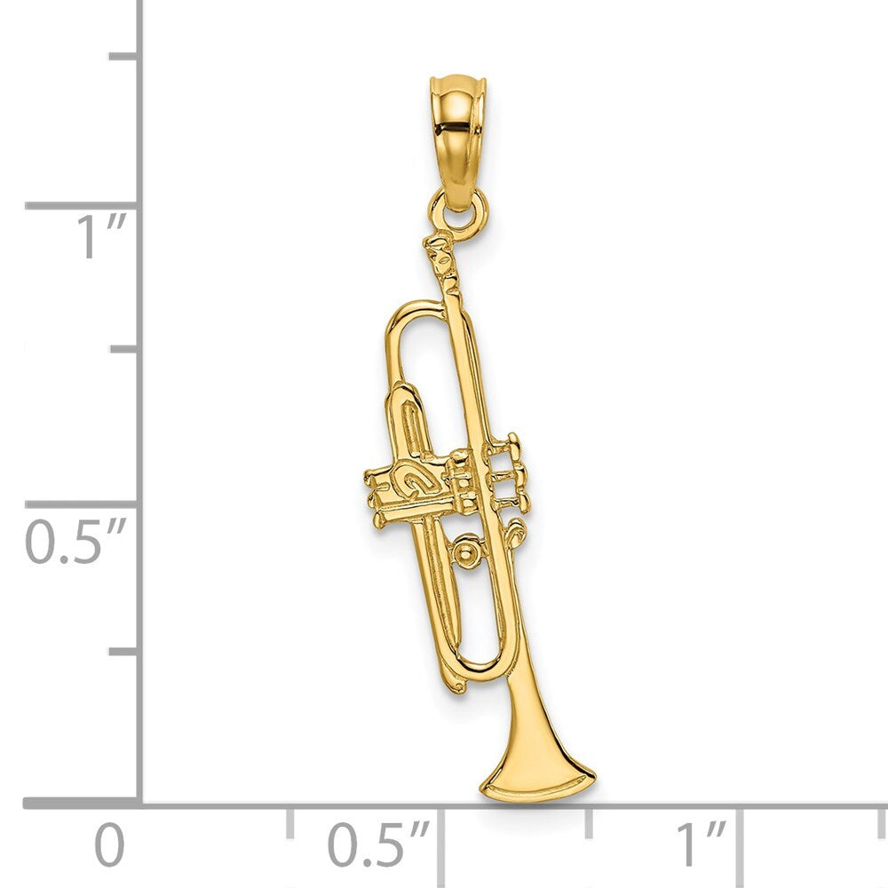 14k Yellow Gold Polished Trumpet Charm Pendant for Women