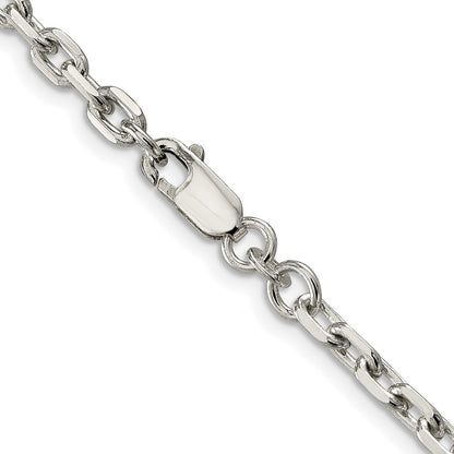 Sterling Silver Rhodium-plated 3.95mm Beveled Oval Cable Chain Necklace