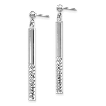 14k White Gold Polished and Diamond-cut Bar Dangle Earrings