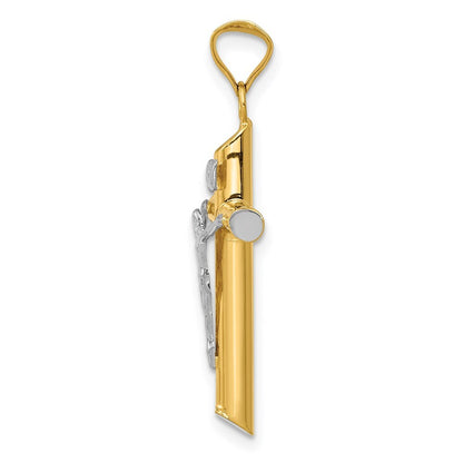 14k Two-tone Gold Rhodium Inri Crucifix Pendant for Women