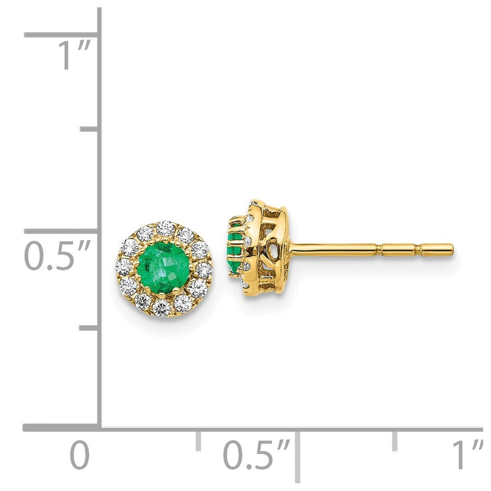 14k Yellow Gold Gold Diamond and Emerald Halo Stud Earrings